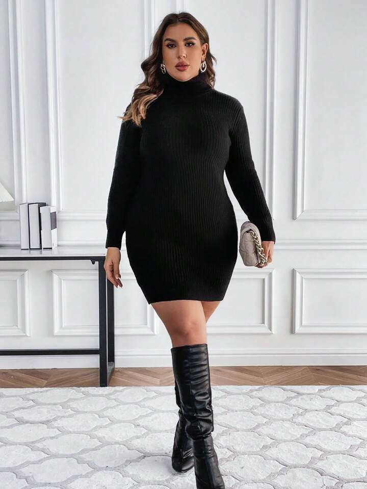 SHEIN Clasi Plus Turtleneck Ribbed Knit Sweater Dress | SHEIN