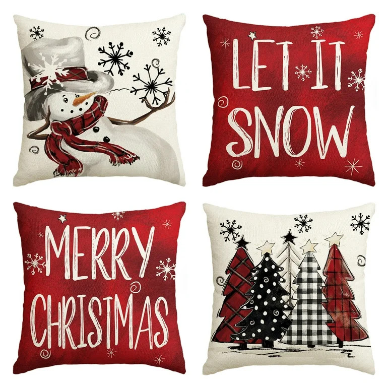 Sm:)e Snowman Let It Snow Winter Christmas Pillow Covers 18 x 18 Inch, Set of 4, Xmas Holiday Dec... | Walmart (US)