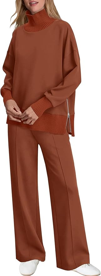 SENSERISE Womens 2 Piece Outfits Fall Matching Lounge Sets Mockneck Sweatshirt Wide Leg Pants Swe... | Amazon (US)