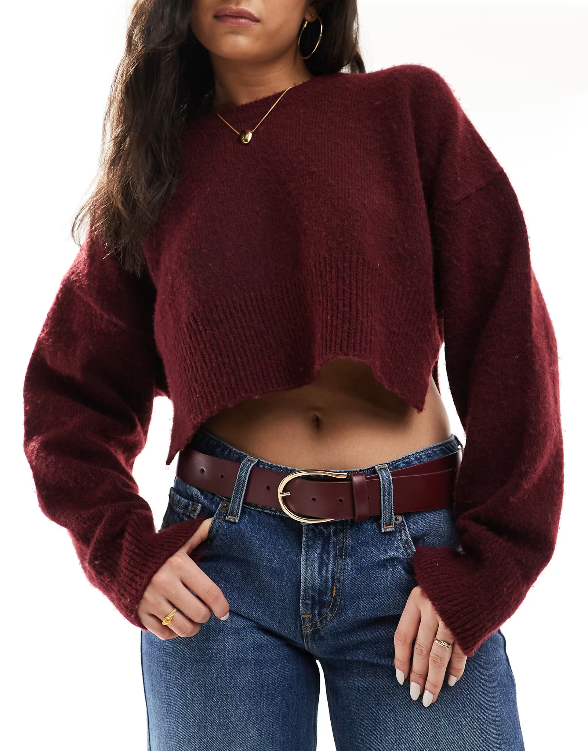 ASOS DESIGN half moon waist and hip jeans belt in burgundy | ASOS | ASOS (Global)