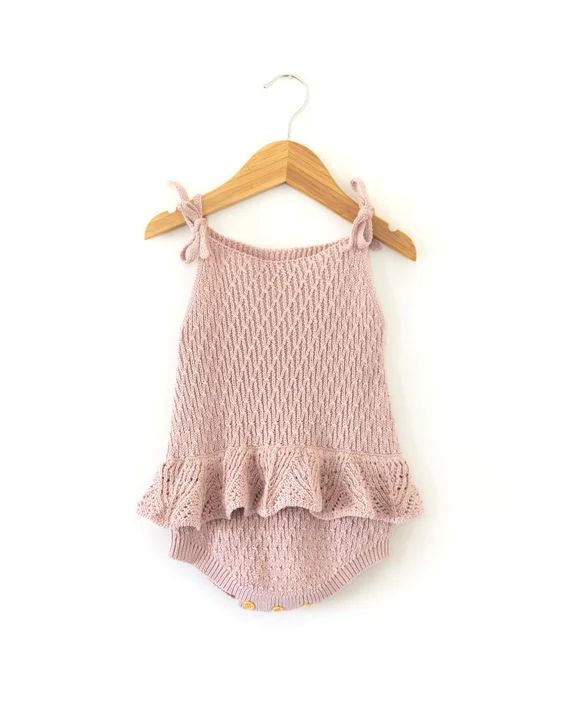 Dusty Pink Knit Baby Romper Light Pink Baby Girl Romper Baby Girl Summer Romper Baby Spring Rompe... | Etsy (US)