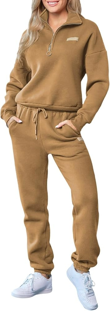 Herseas Women 2 Piece Outfits Sweatsuit Lounge Set Half Zip Pullover with Jogger Airport Tracksui... | Amazon (US)
