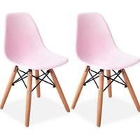 2x Pink Eiffel Kids Children Chairs Plastic Seat with Wooden Legs - Pink | ManoMano UK