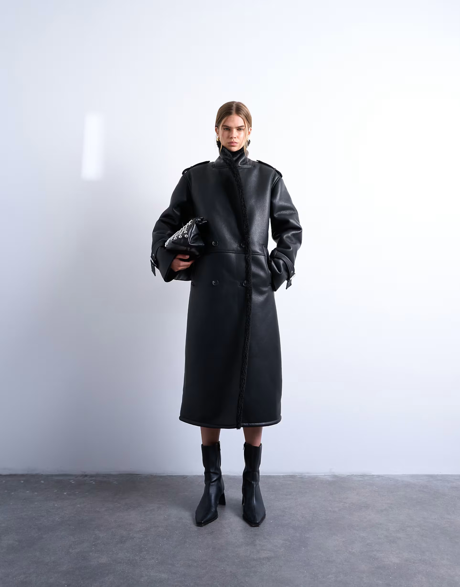 Topshop longline oversized aviator teddy coat in black | ASOS | ASOS (Global)