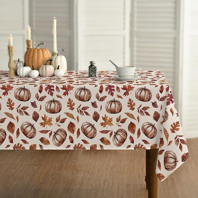 Fall Tablecloth 60×104 Inch Rectangular, Leaf Autumn Harvest Pumpkin Washable Seasonal Table Cov... | Amazon (US)