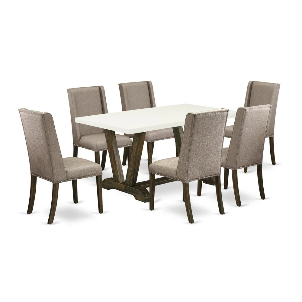 7-Piece Small Dining Table Set - 6 Upholstered Dining Chairs and Dining Table Solid Wood Frame | Shop Simon