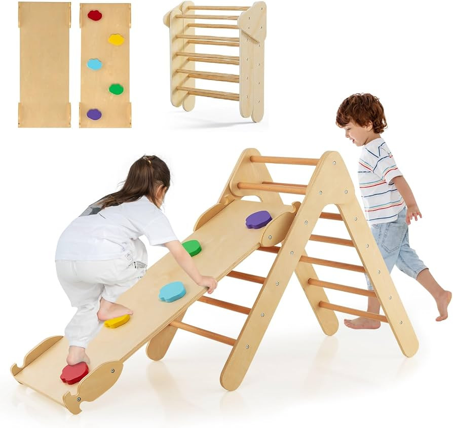 OLAKIDS Pikler Triangle Set 3 in 1 Climbing Toys for Toddlers Wood Montessori Baby Jungle Gym wit... | Amazon (US)