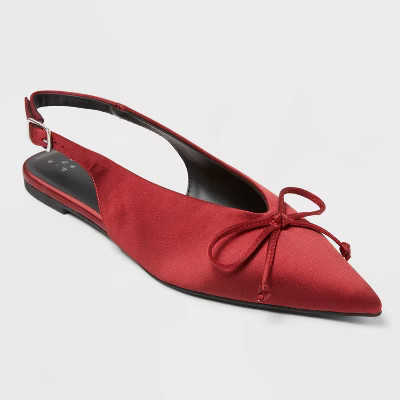 Women’s Camille Satin Slingback Bow Flats - A New Day™ Red 7.5 | Target