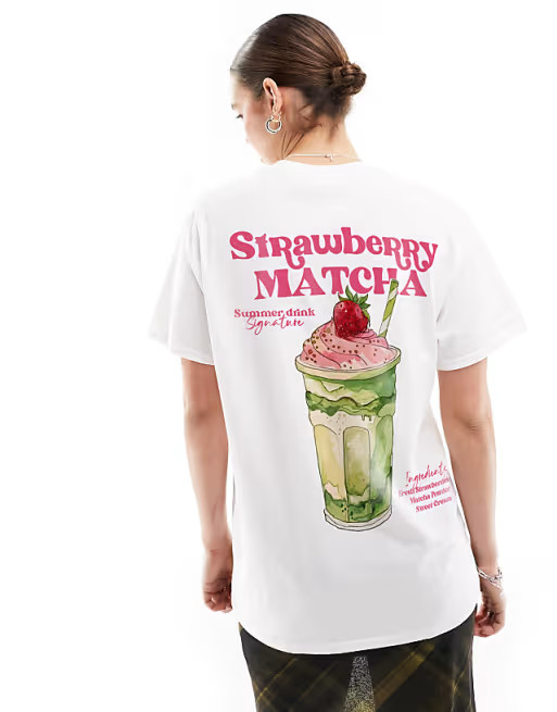 ASOS DESIGN oversized t-shirt with strawberry matcha graphic in white | ASOS | ASOS (Global)