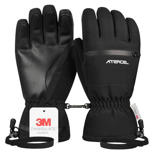 ATERCEL Waterproof Ski Gloves, Warm 3M Thinsulate Gloves, Touchscreen, Ideal for Men and Women in Skiing, Snowboarding, Snowmobiling, Hiking and Other Winter Outdoor Activity(Black, M). | Amazon (US)