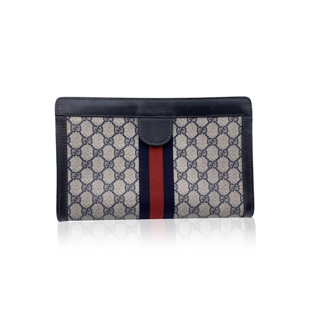 Authentic Gucci Vintage Blue Monogram Canvas Cosmetic Bag Clutch Stripes - Etsy | Etsy (US)