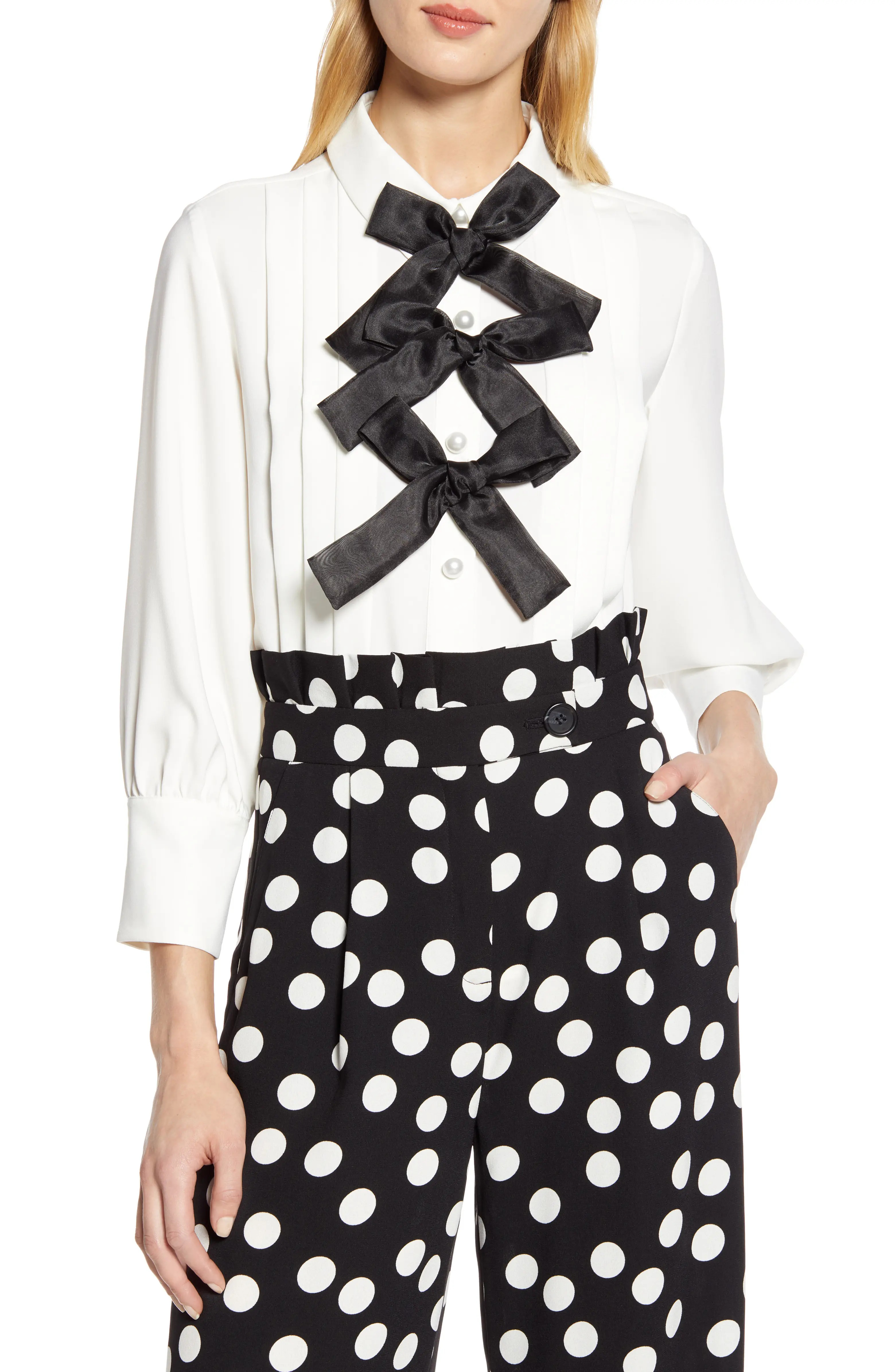 x Atlantic-Pacific Bow Front Pleated Blouse | Nordstrom