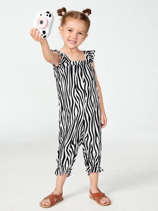 Toddler Girls Zebra Striped Ruffle Armhole Overall Jumpsuit SHE | DHGate