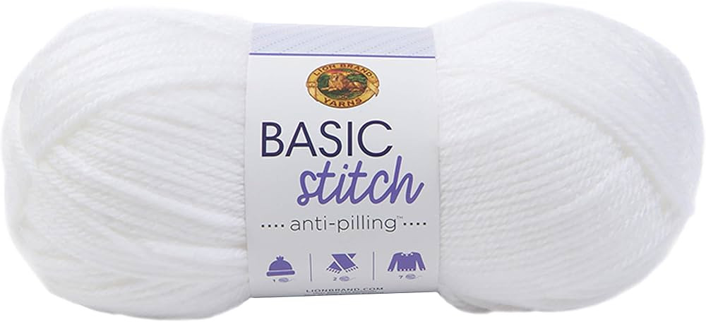 Lion Brand Yarn Basic Stitch Anti-Pilling Knitting Yarn, Yarn for Crocheting, 1-Pack, White | Amazon (US)