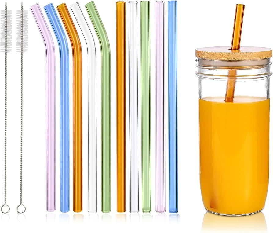 RENYIH 10 Pcs Reusable Glass Drinking Straws,9.05''x10 mm Colorful Glass Straws for Beverages,Mil... | Amazon (US)