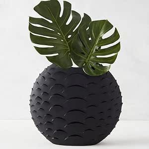 Z Gallerie Cobra Textured Scalloped Matte Black Flower Vase - Tabletop Home Decor for Bedroom, Li... | Amazon (US)