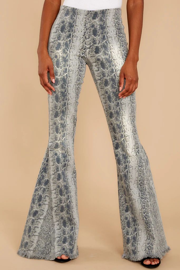 Polaroid Proof Grey Snake Print Flare Jeans | Red Dress 