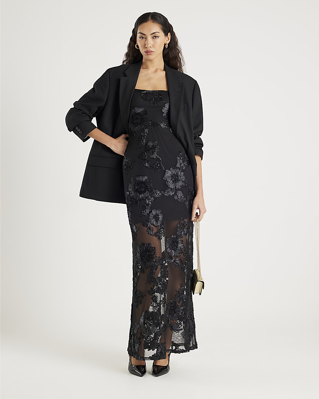 Black Sleeveless Cornelli Maxi Dress | River Island UK & IE