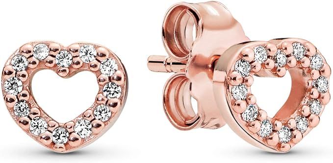 Pandora Jewelry - Open Heart Stud Cubic Zirconia Earrings - Gift for Her - Pandora Rose | Amazon (US)