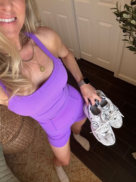 Wearing XS FP movement shorts and XS/S tank (both run tts, if inbetween in tank order down). New balance sneakers run tts and both come in diff colors! 

#LTKFitness #LTKStyleTip #LTKActive
