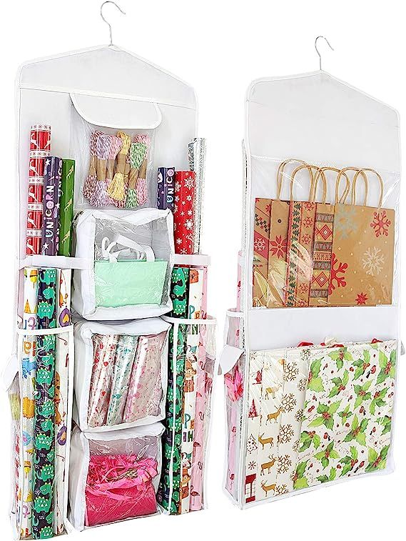 SumDirect White 16x40 Inch Double Sided Hanging Gift Wrap Organizer, Wrapping Paper Gift Bag Stor... | Amazon (US)