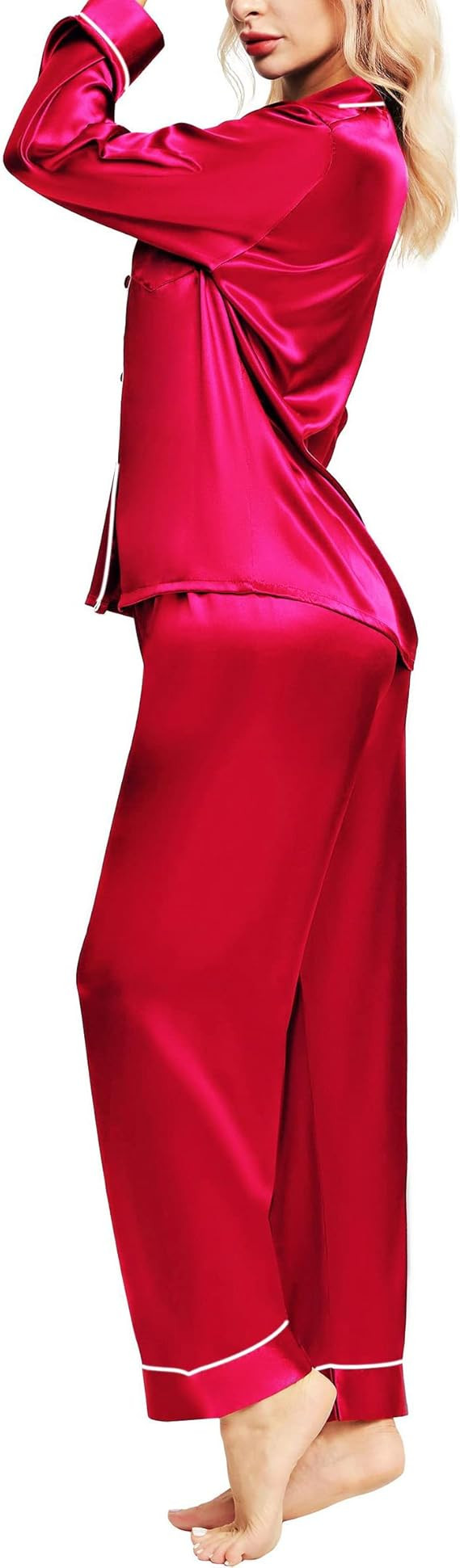 SIHA Satin Silk Pajamas for Women Pajama Set With Long Sleeve Button-Down Satin Pajamas Sleepwear... | Amazon (US)