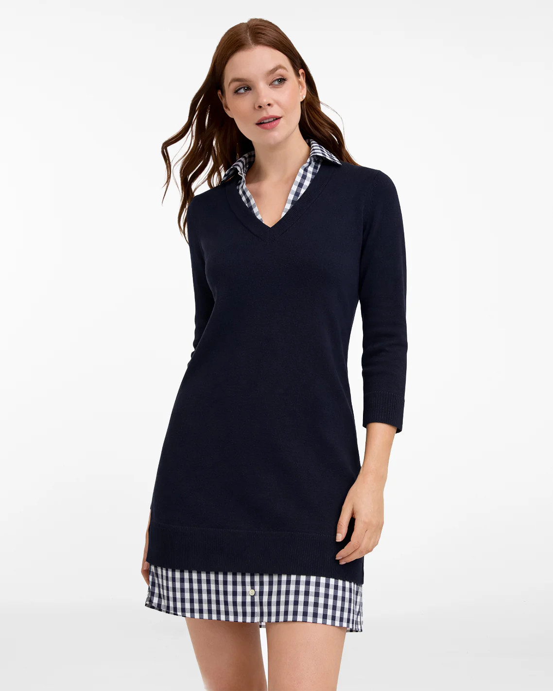Wool and Cotton Combo Sweaterdress in Navy | Draper James (US)