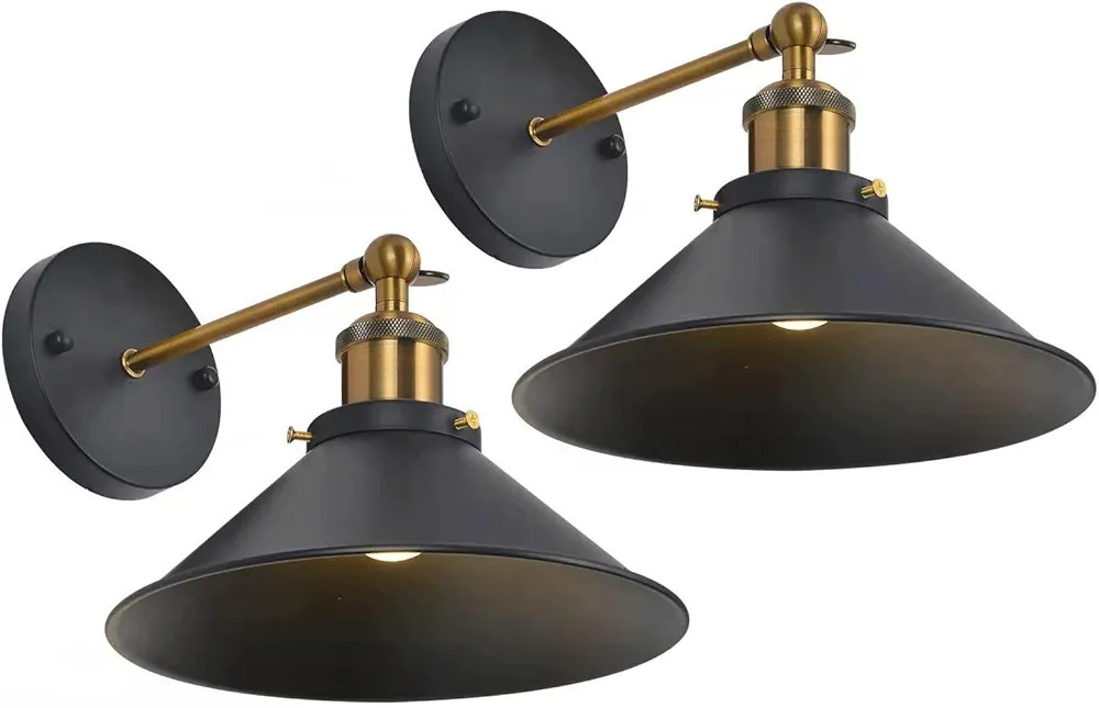 Black Wall Sconces Set of 2,Battery Operated Wall lights with Remote Industrial Vintage Wireless ... | Amazon (US)