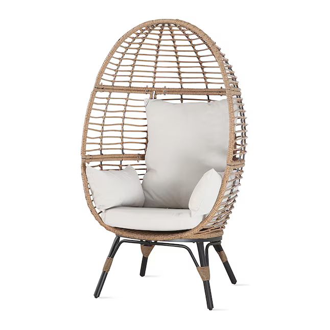 PEAK HOME FURNISHINGS Egg chair Rattan Black Metal Frame Stationary Egg Chair with Brown Rattan C... | Lowe's