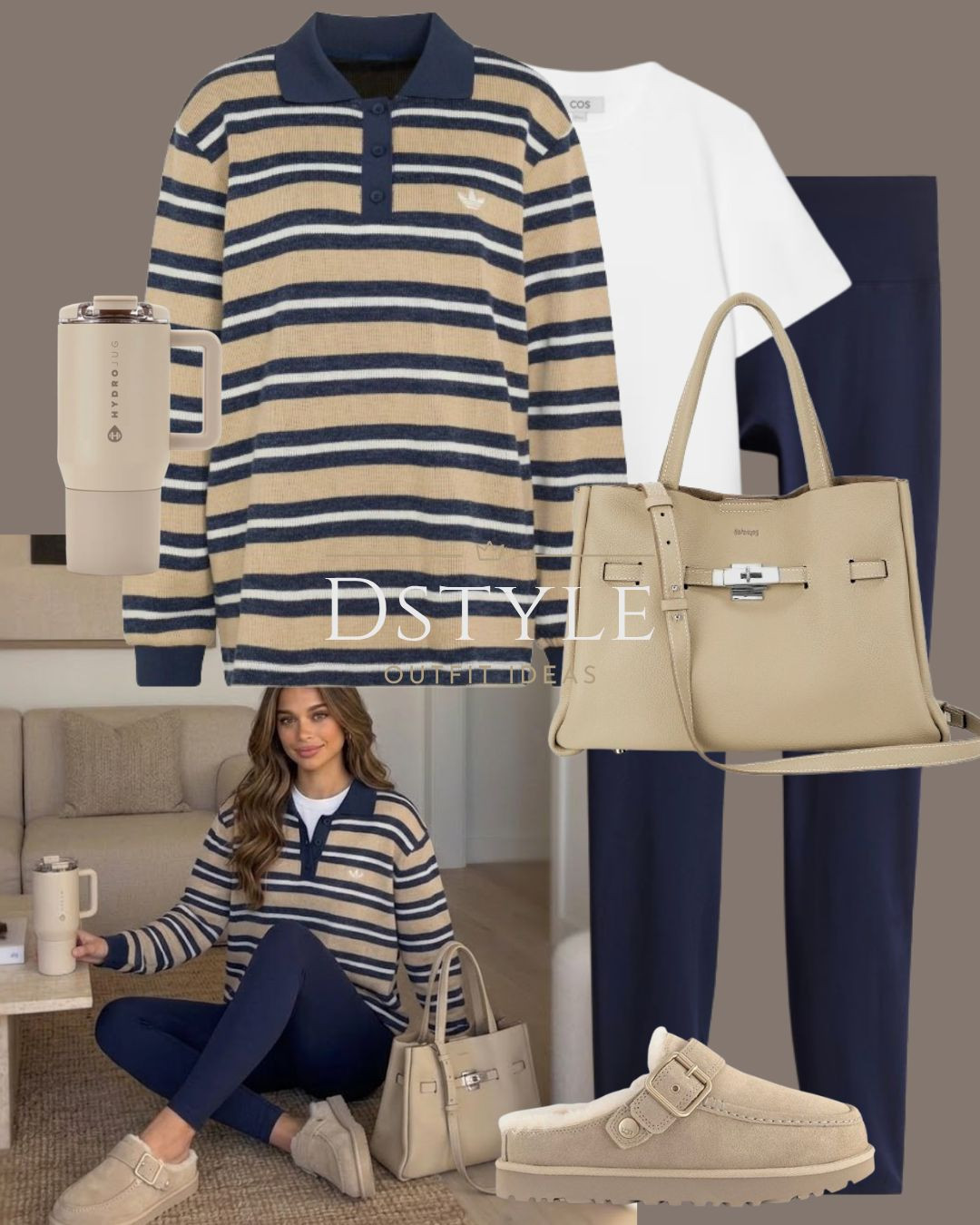 Lounge-to-errands edit ☁️ Striped polo pullover paired with navy leggings, UGG Goldenstar Evelina Clogs, and a neutral tote bag.
#CozyVibes #ErrandOutfit #FallBasics #CasualOutfit

#LTKootd #LTKTravel