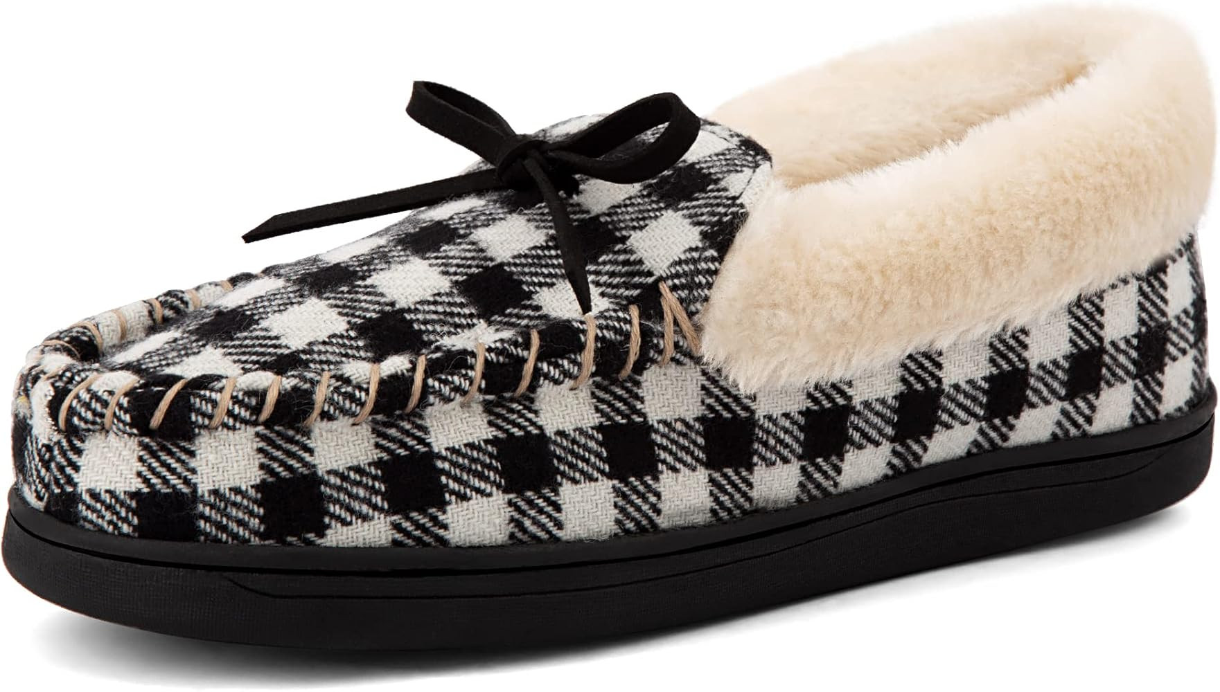 Amazon.com | MaxMuxun Women's Moccasin Slippers for Woman Comfort Slip On Indoor Outdoor Black Bu... | Amazon (US)