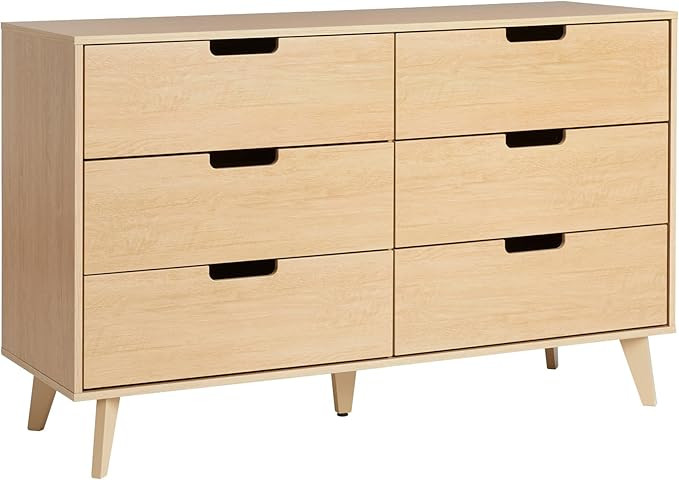 Walker Edison Modern 6-Drawer Dresser Bedroom Storage Organizer, 52 Inch, Riviera Cut-Out | Amazon (US)