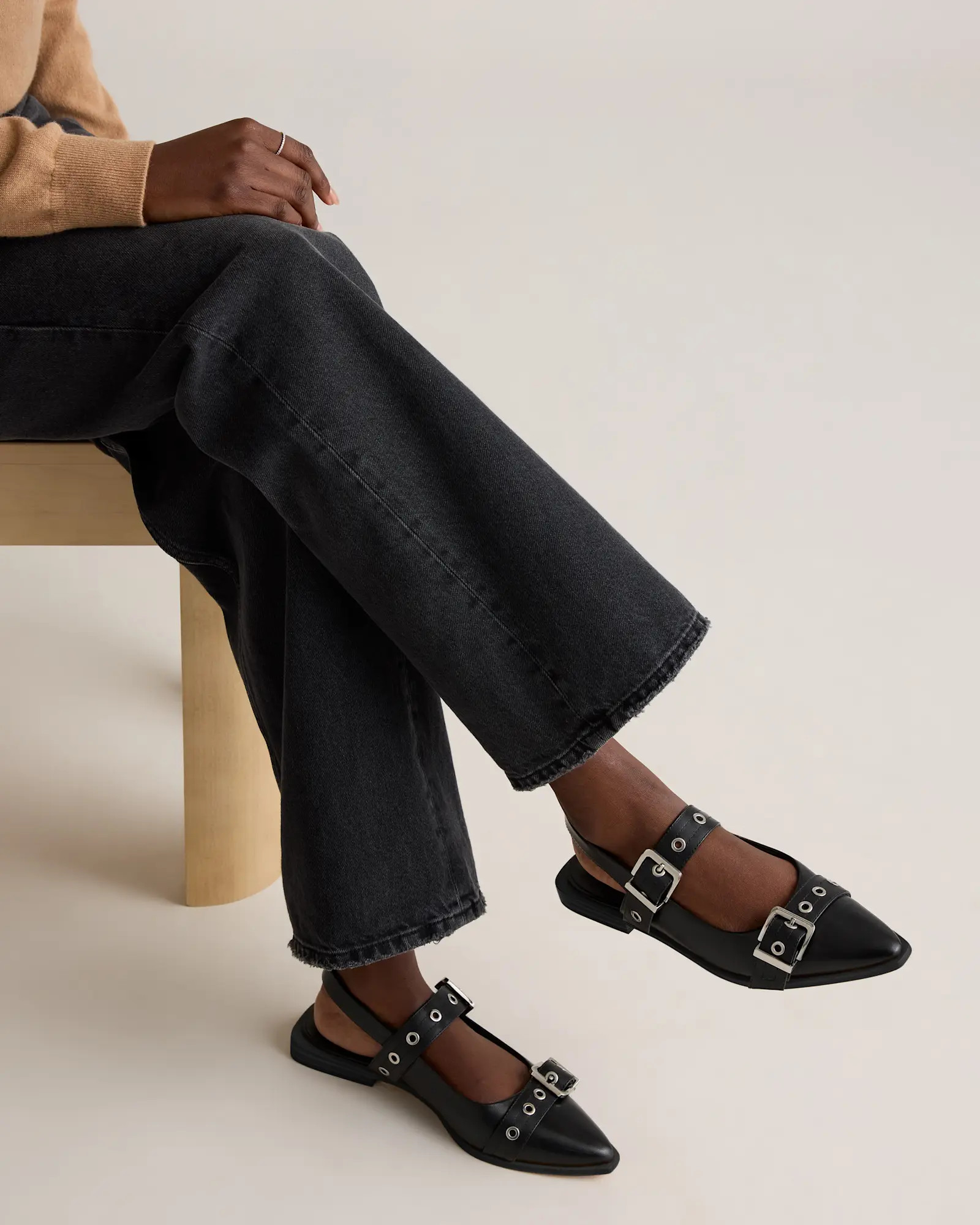 Italian Leather Bold Buckle Slingback Flat | Quince