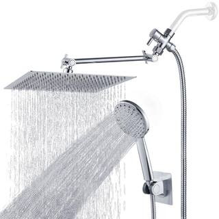 Rainfull 5-Spray Patterns 1.8GPM 10 in. Wall Mount Dual Fixed and Handheld Shower Head in Chrome ... | The Home Depot
