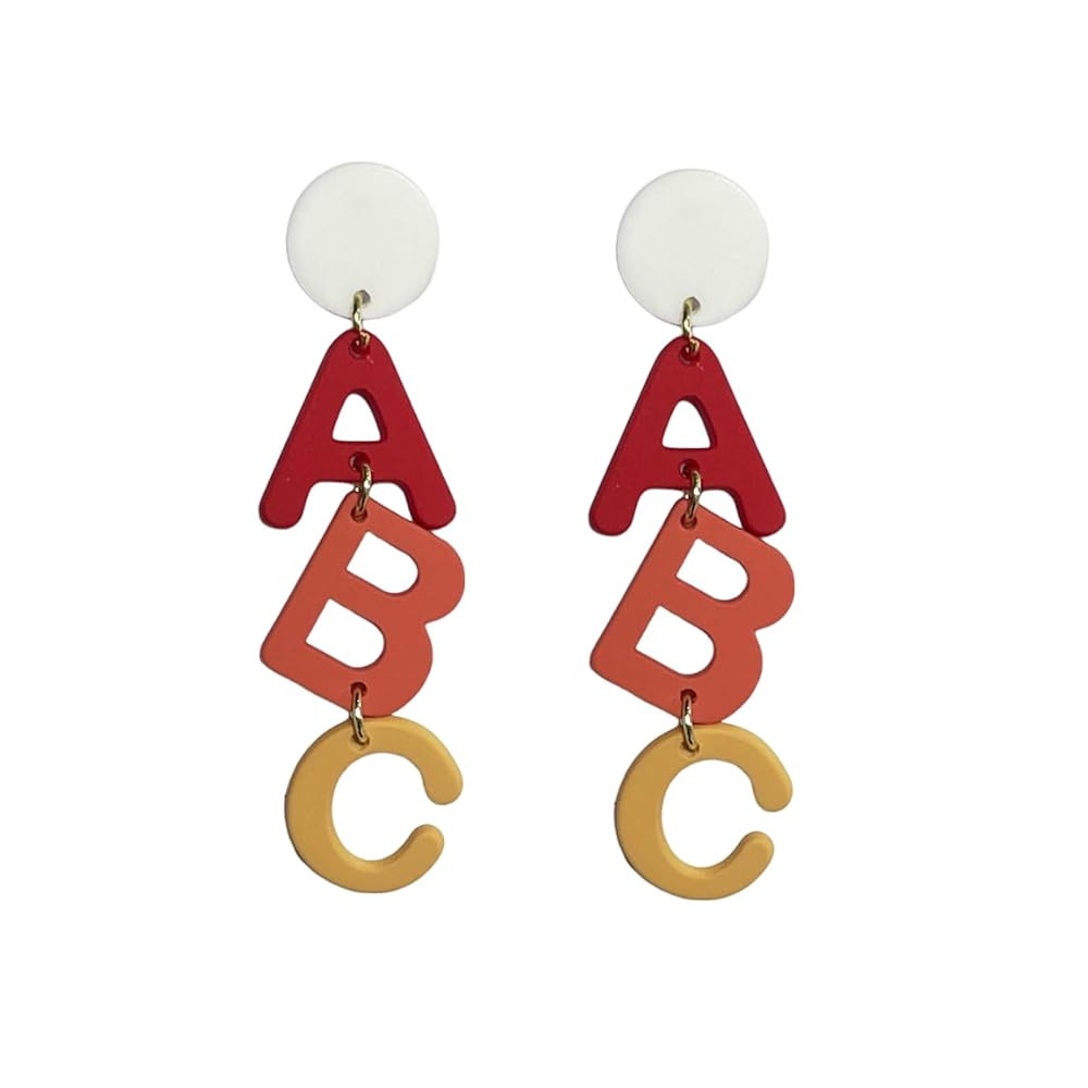 Colorful Acrylic READ ABC 123 Letter Dangle Drop Earrings Handmade Lightweight Resin Teacher Stud... | Amazon (US)