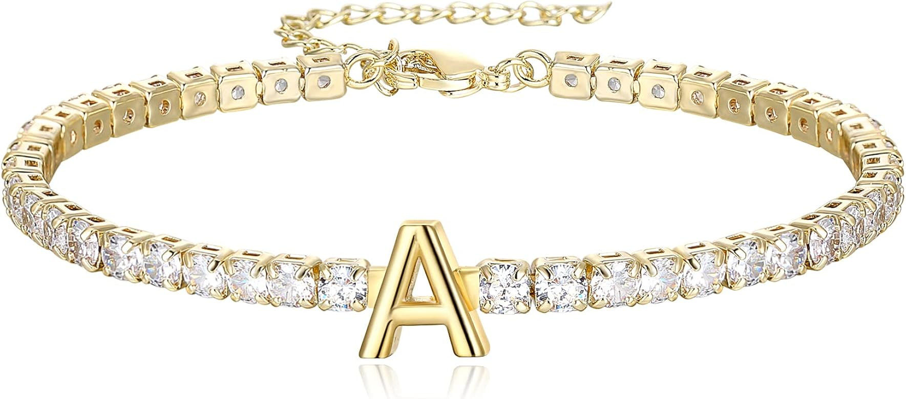 FANZE Tennis Bracelet Initial Cubic Zirconia Tennis Bracelets for Women Adjustable Size 6.7-8.7 I... | Amazon (US)