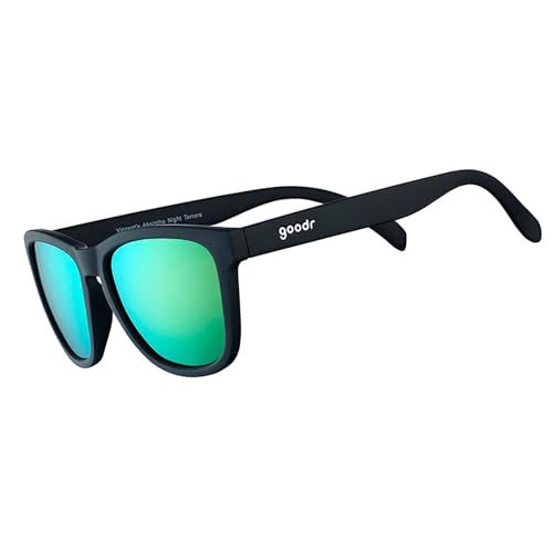 goodr Vincent's Absinthe Night Terrors Polarized Sunglasses for Men & Women, Medium Sized (OG), Black Solid Frame with Green Gold Mirrored Reflective Lenses, UV400 Protection, No Slip, No Bounce | Amazon (US)