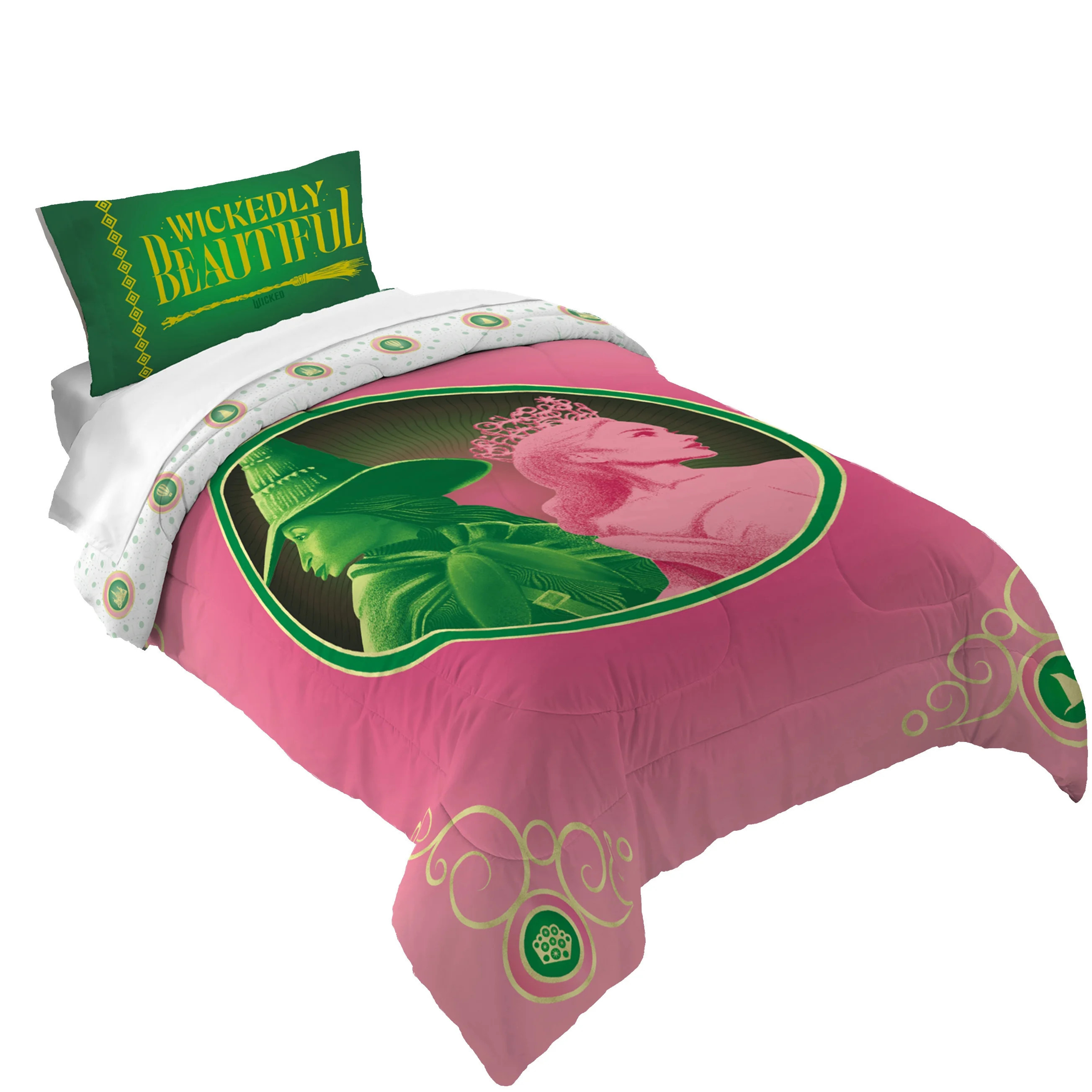 Wicked Kids 2 Piece Pink Green White Reversible Comforter and Pillowcase set, Twin/full - Walmart... | Walmart (US)