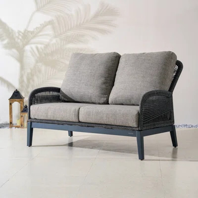 Bellaire W56.6" Patio Outdoor Aluminum Rope Weaving Loveseat Sofa With Gray Cushions | Wayfair North America