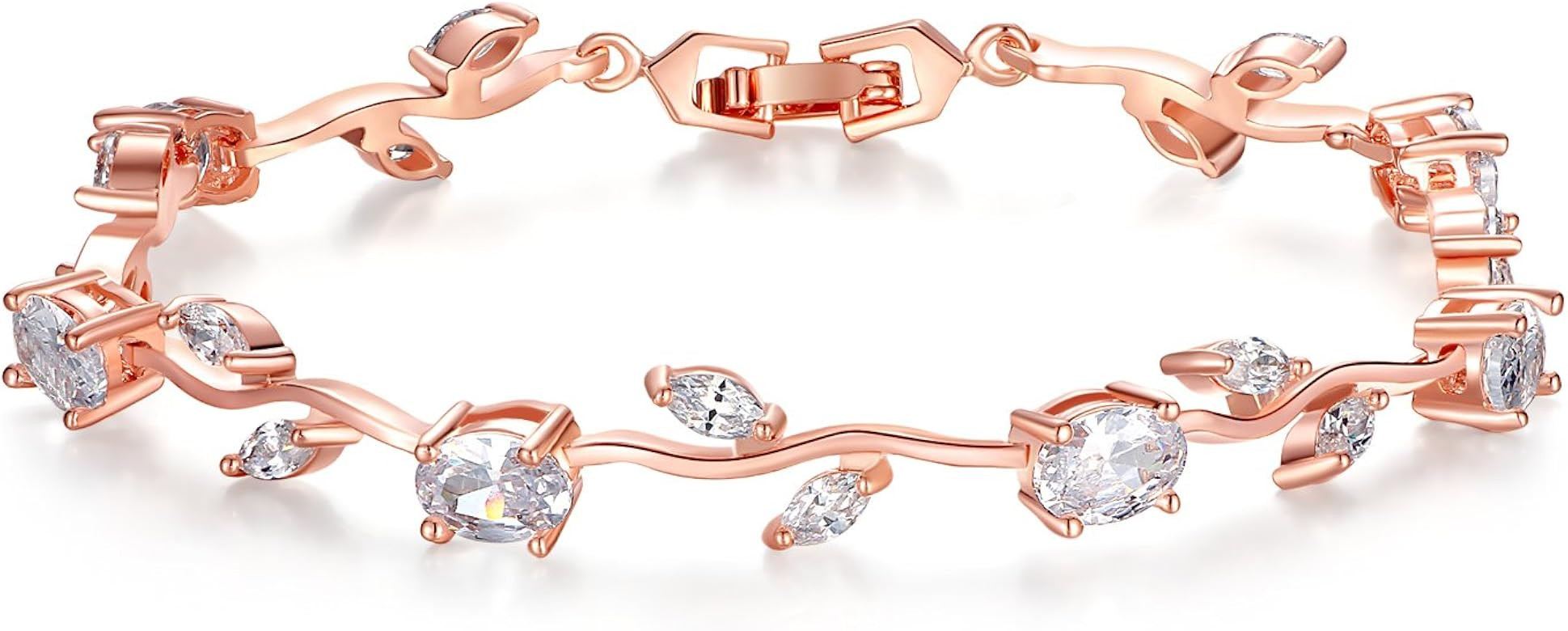 BISAER Lovely White Gold Plated AAA Cubic Zirconia Gemstone Flower Vine 7 Inches Bracelet for Mot... | Amazon (US)