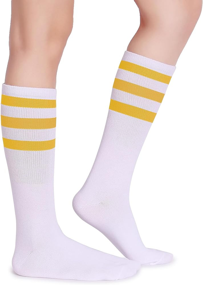 Pareberry Classic Triple Stripes Soft Cotton On the Calf Retro White Tube Socks | Amazon (US)