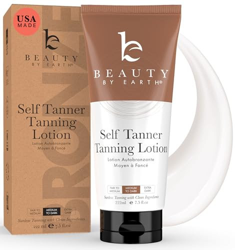 Beauty by Earth Self Tanner - USA Made with Natural & Organic Ingredients, Moisturizing Self Tanning Lotion with Aloe Vera & Coconut for a Natural Glow, Streak-Free Fake Tan, Medium to Dark | Amazon (US)