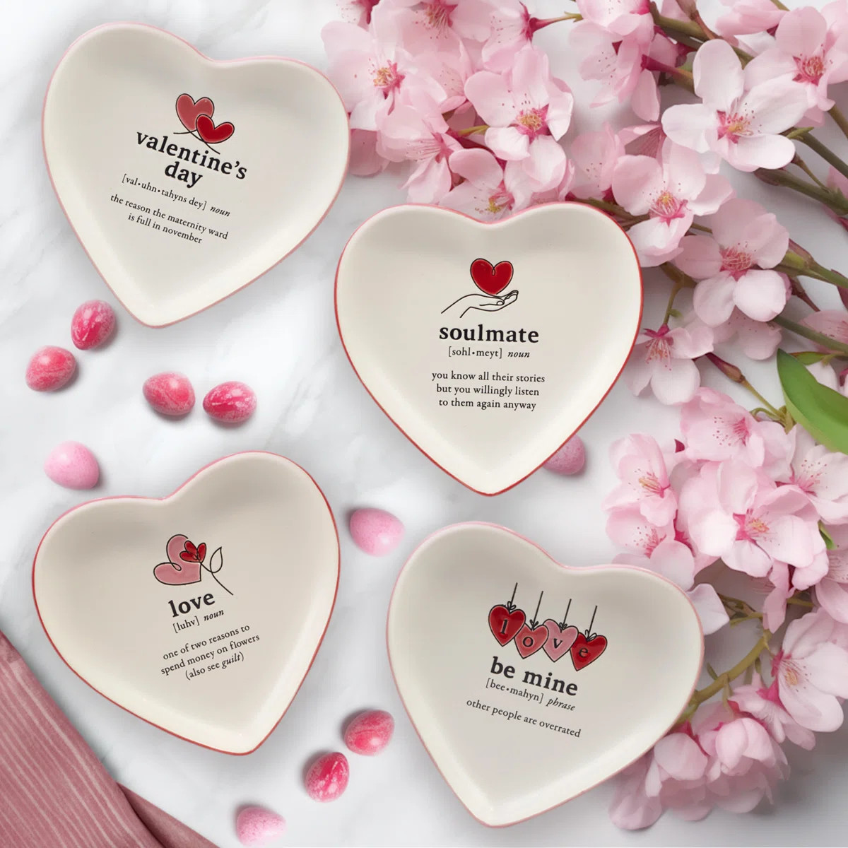 Valentine's Day Set of 4 Heart Shaped Tid Bit Plates | Wayfair North America