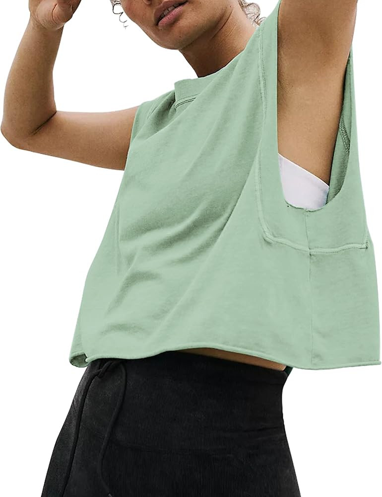 HUGOOME Women Workout Tank Tops Oversized Crop Sleeveless Tee Loose Fit Boxy Basic Yoga Active Su... | Amazon (US)