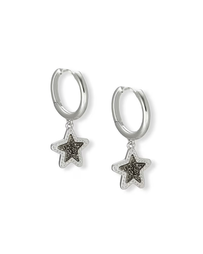 Jae Star Silver Huggie Earrings in Platinum Drusy | Kendra Scott