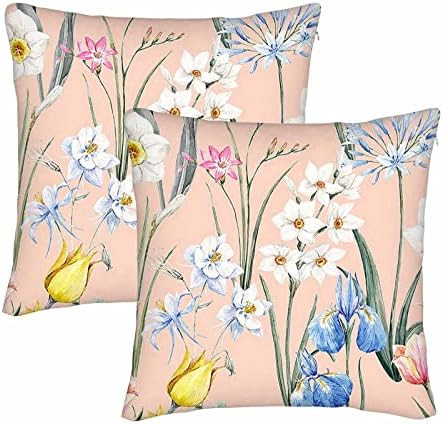 AOYEGO Floral Pillowcases 2 Pack Spring Tulip Flowers Narcissus Pink Freesia Blue Iris Aquilegia Lea | Amazon (US)