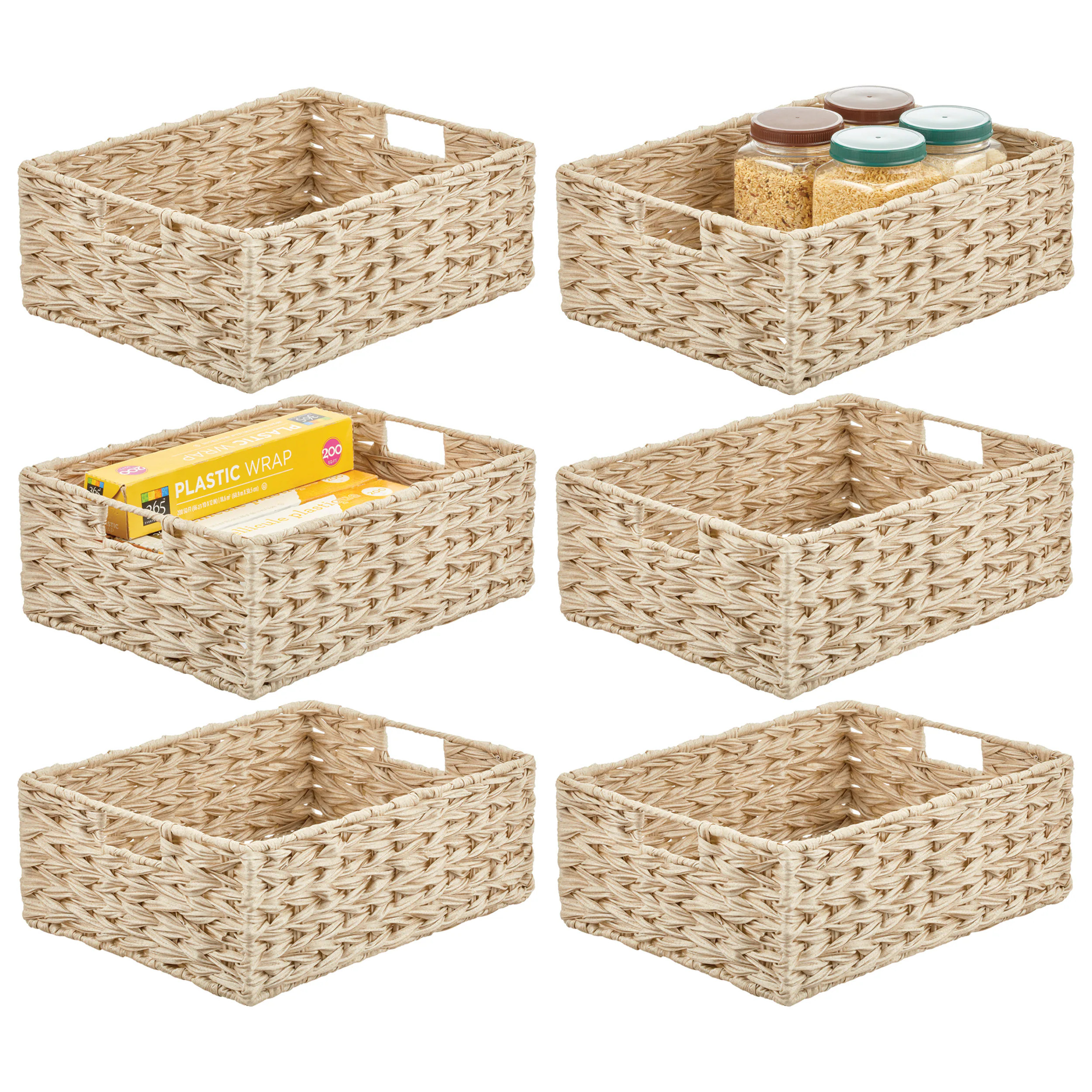 mDESIGN Woven Farmhouse Kitchen Pantry Storage Basket Box - 6 Pack - Cream/Beige one_size in Brown | 18027MDK | Lowe's