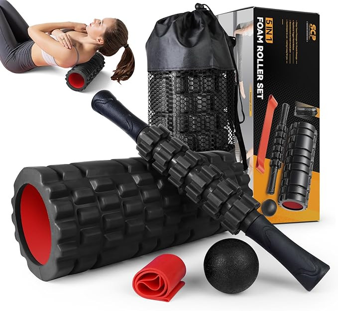 5 in1 Foam Roller Set, Trigger Point Foam Rollers, Massage Roller Stick, Massage Ball, Resistance... | Amazon (US)