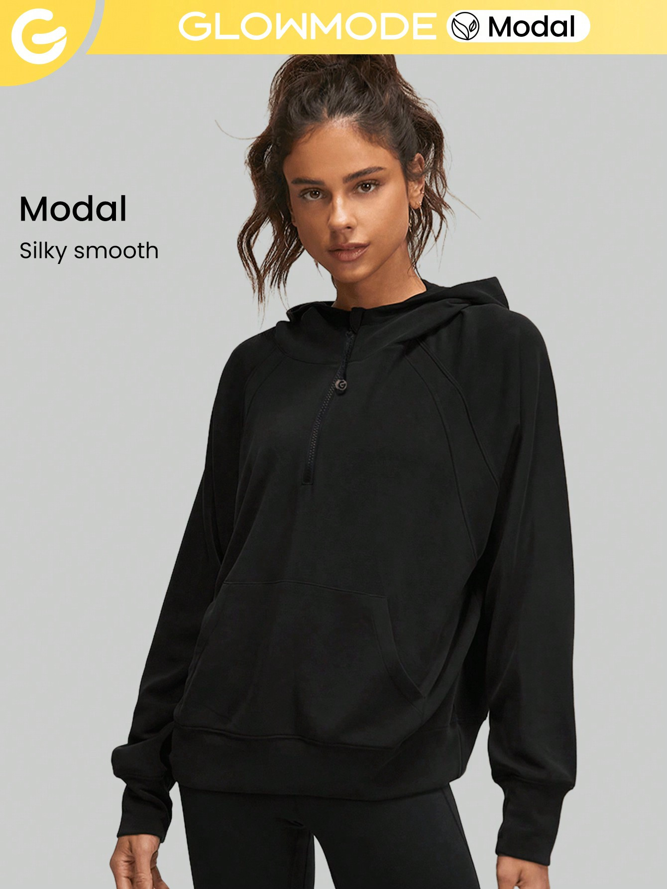 GLOWMODE Modal Silk Touch Oversized Long Sleeve Half-Zip Hoodie Fall | SHEIN