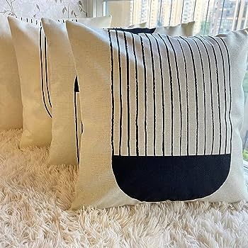 IcosaMro Boho Pillow Covers 18x18 Set of 4, Mid Century Modern Arch Sun Decor Cotton Linen Throw ... | Amazon (US)